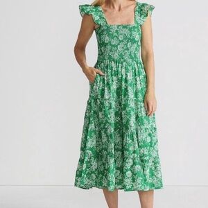 Land’s End Chambray Smocked Dress with Ruffle Straps Midi